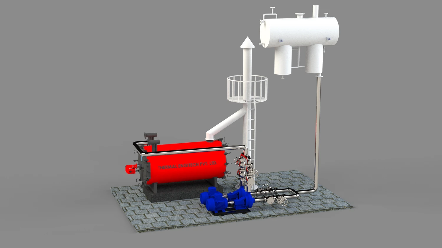 Oil / Gas Fired 3-Pass Horizontal Thermic Fluid Heater — Thermal Engitech product render