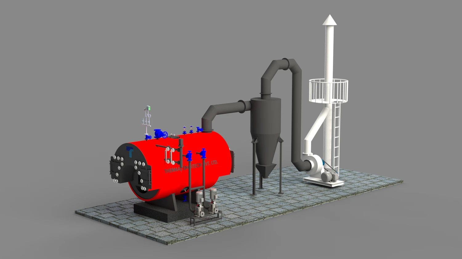 Solid Fuel Fired 3-Pass Fully Wet Back Steam Boiler — Thermal Engitech product render