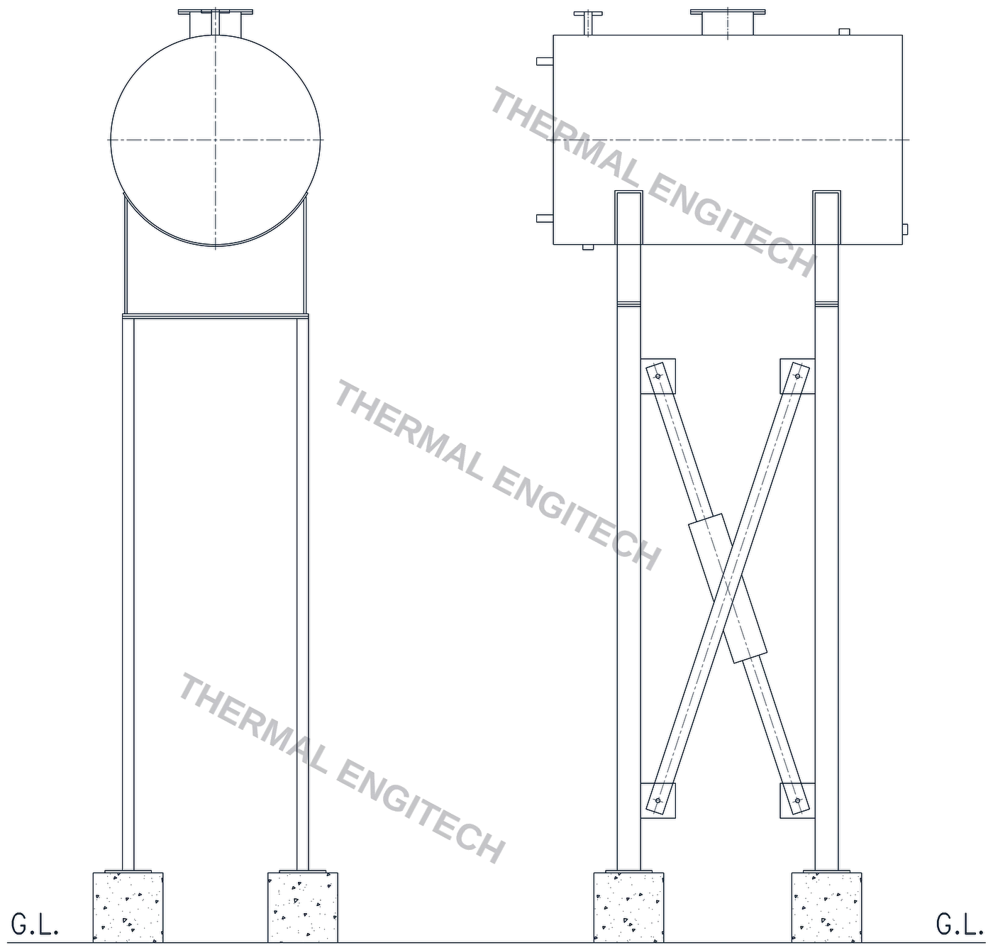 Steam Boiler Feed Water Tank / Deaerator — Thermal Engitech manufacturer CAD elevation drawing